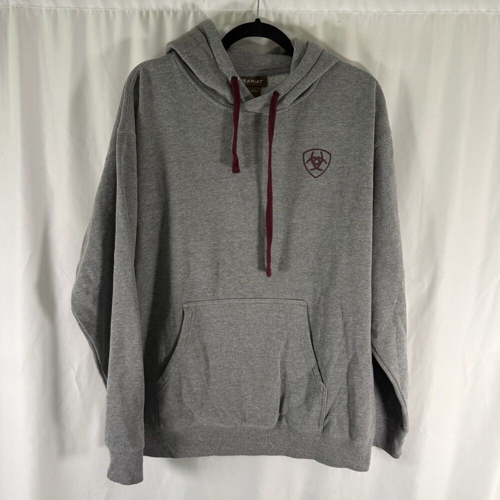 Ariat Sweatshirt Men's Large Grey Hooded Long Sleeve Pocket Fleece Lined